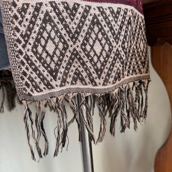 Boho Southwestern Sleeveless Cardigan Fringe Vest John Mark Burgundy large - Picture 6 of 12